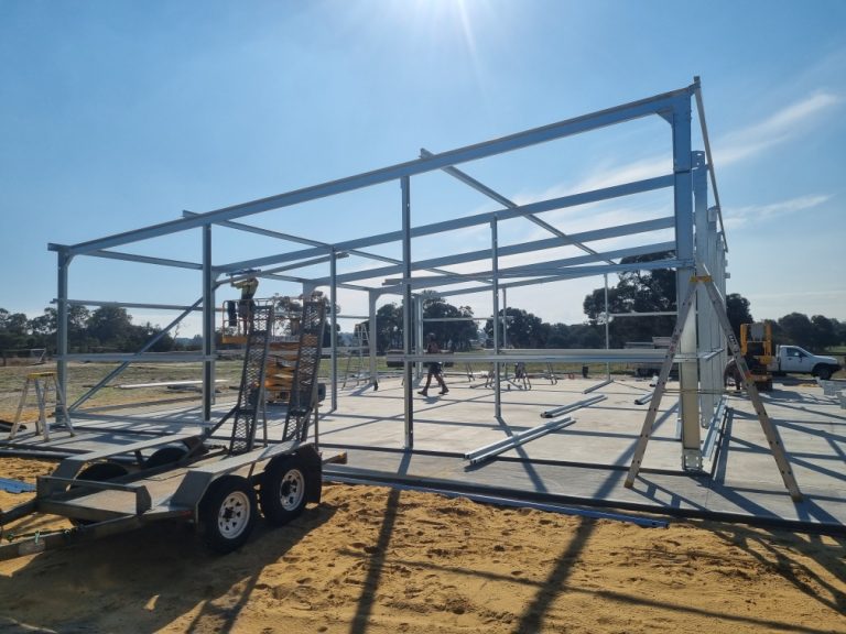 Steel framework of shed under construction