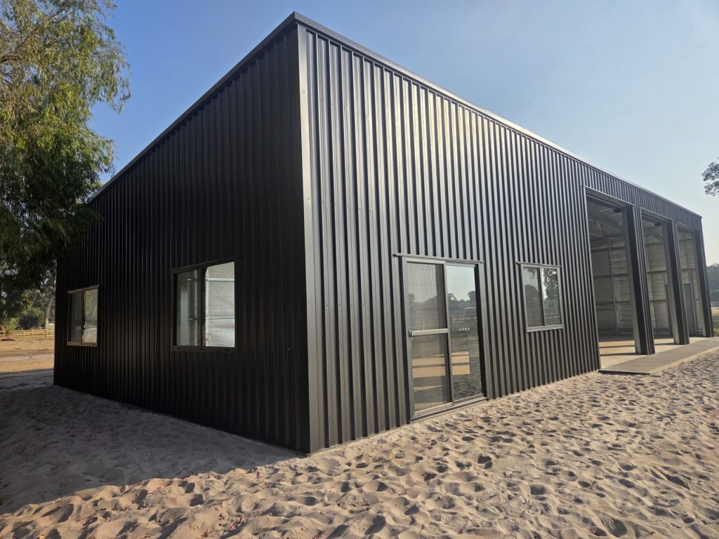 rural lifestyle shed dark colorbond with office wa 01