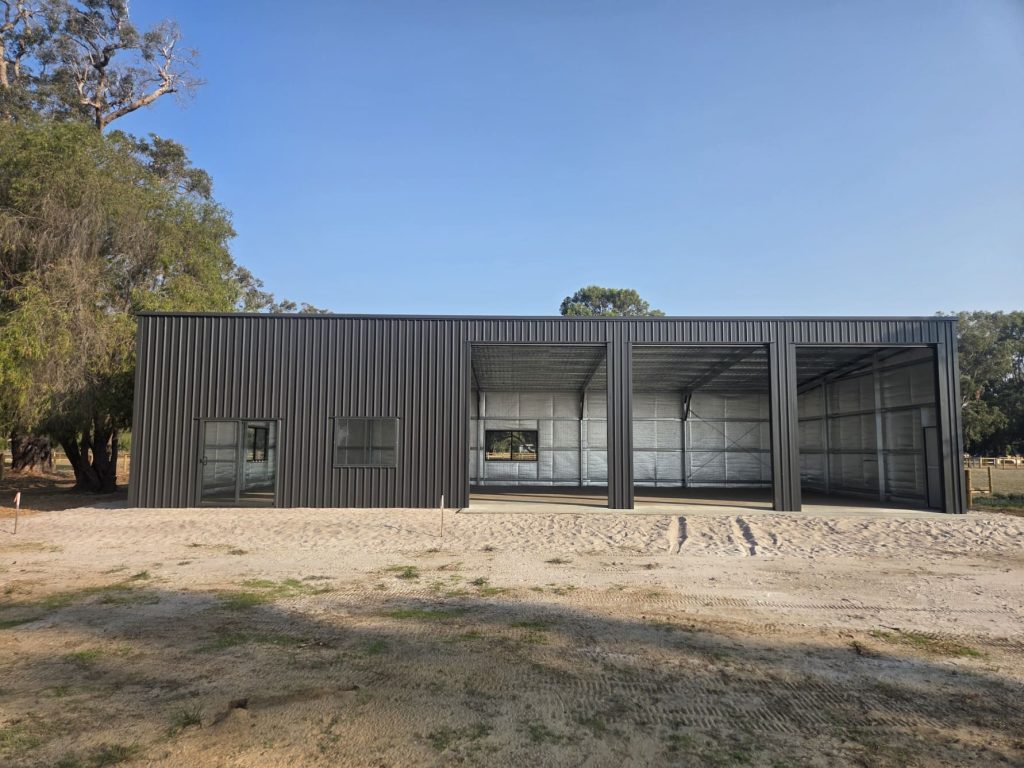 rural lifestyle shed open front dark colorbond wa 01