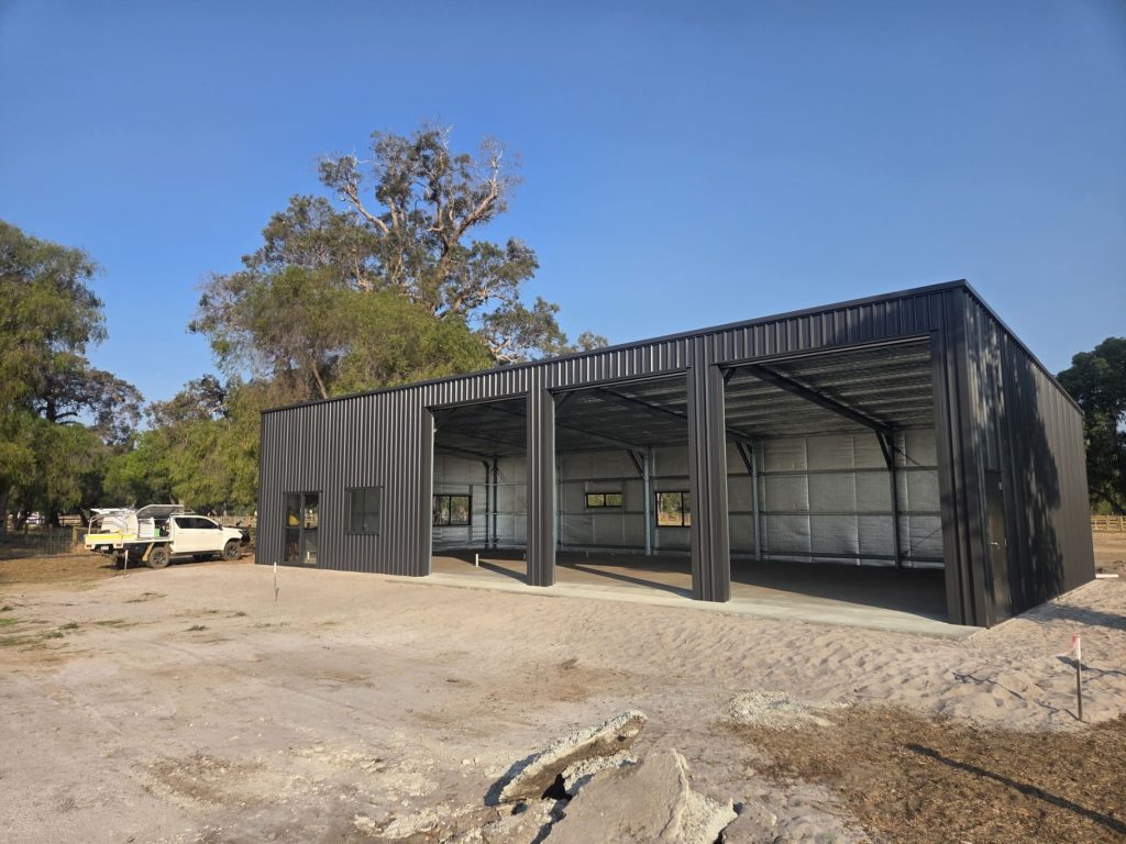 rural lifestyle shed open front dark colorbond wa 02